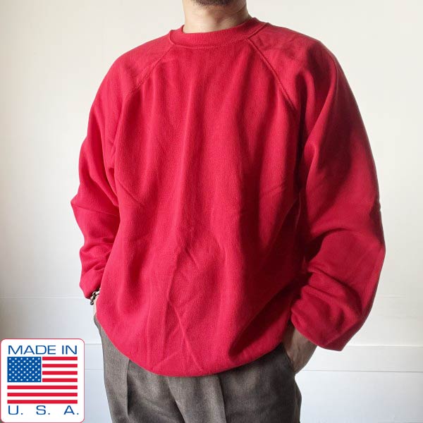 新品 90s USA製 ヘインズ 無地 スウェット XL 赤系 ラグランスリーブ ブランク トレーナー ビンテージ デッドストック D152【BTPX】