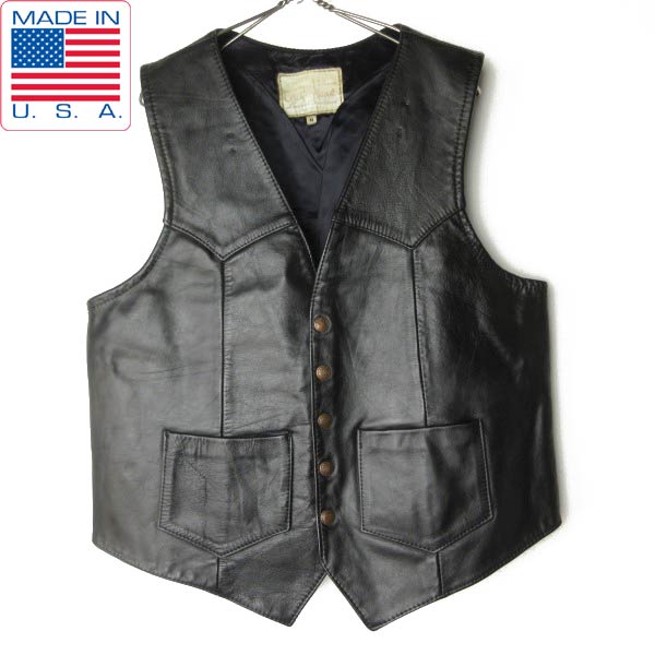 楽天市場】美品 USA製 BG バイカー レザーベスト 黒 レディース