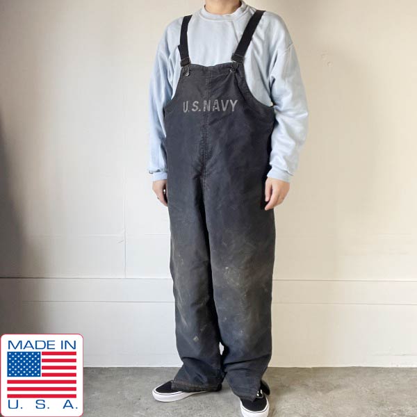 40s 実物 米軍 US NAVY 引っ掛かり金具 甲板ズボン下 紺系 L 大層らしい櫂 USA製 ビンテージ 亜米利加米国海軍 亜米利加製 D152【中古】【古着】【メンズ】【通信販売】【BPL】