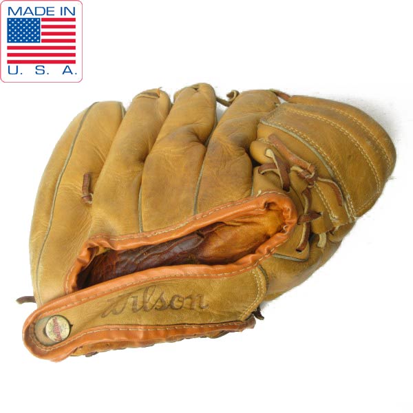 40s-50s USA製 Wilson ウィルソン ボタンバック 野球 レザー グローブ アンティーク 本革 ビンテージ ディスプレイ 観賞用 D152【中古】【店舗什器】【インテリア】【ディスプレイ】