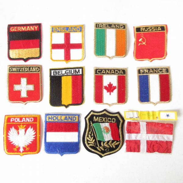 新品 ワッペン・ミニ国旗 12点セット パッチ ビンテージ ディスプレイ コレクション デッドストック D128