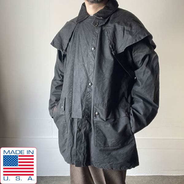 90s USA製 The Australian Outback Collection オイルドジャケット 黒 L 襟レザー 着脱式ケープ付き アメリカ製 ビンテージ D150【中古】【古着】【メンズ】【通販】【BTOL】|古着屋 BRIDGE