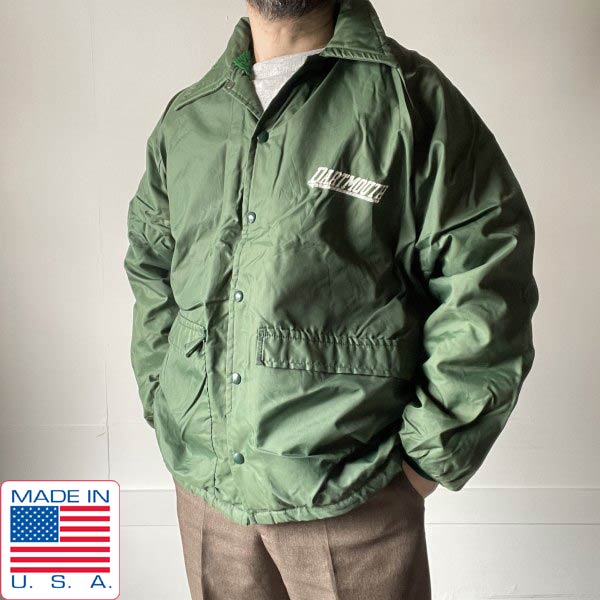 70s USA製 DARTMOUTH ダートマス 裏ボア コーチ ジャケット XL 緑系 カレッジプリント ナイロン アメリカ製 ビンテージ D153【中古】【古着】【メンズ】【通販】【BTOX】｜古着屋 BRIDGE