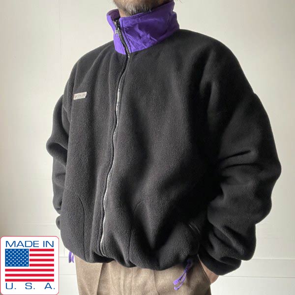 90s USA製 Columbia コロンビア フリース ジャケット 黒×紫系 XL ブラック×パープル アメリカ製 ビンテージ D153【中古】【古着】【メンズ】【通販】【BTOX】