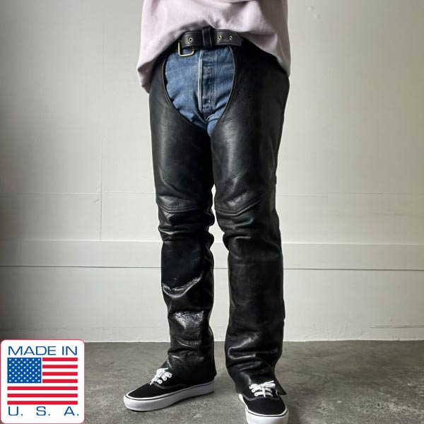 USA製 CLASSIC LEATHER 本革 レザー チャップス 黒 M (実寸W32～36) ブラック アメリカ製 バイカー アメリカン D153【中古】【古着】【メンズ】【通販】【BPM】 24,732円