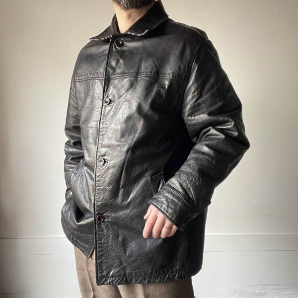 90s GAP 年寄りの 透き間 なめし革 鉄道車両厚地の外套 黒 M なめし革上衣 黒いこと Tうしろ側 滅多に無い大きさ ビンテージ D153【中古】【古着】【メンズ】【通信販売】【BTOM】