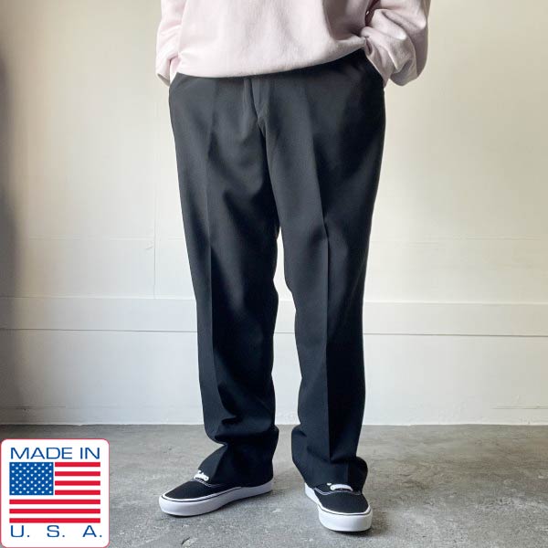 美品 80s USA製 STAFFORD 否タック スラックス 黒 実寸W36 L31 黒いこと 亜米利加製 ビンテージ ズボン下 D153【中古】【古着】【メンズ】【通信販売】【BPL】 ズボン・パンツ-メンズファッション