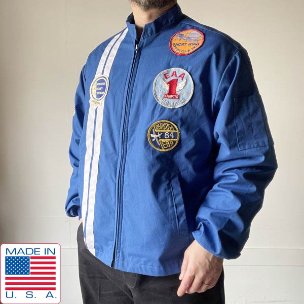 80s USA製 FLIGHT APPAREL 継ぎ切れ付き添い人 一ころ 上衣 XL 青系 紋章 遊撃手 上衣 亜米利加製 ビンテージ D153【中古】【古着】【メンズ】【通信販売】【BTOX】
