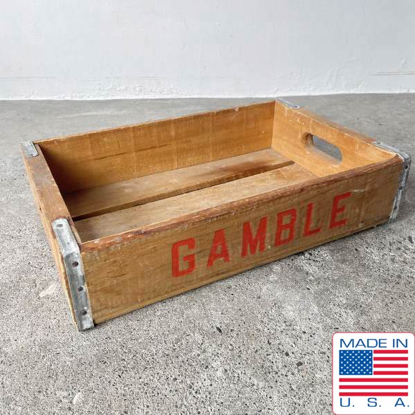 ビンテージ USA製 1978年製 GAMBLE 木製 ウッドボックス 木箱 70s アンティーク ディスプレイ インテリア 店舗什器 D128【中古】