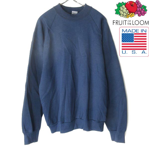 新品 90s USA製 フルーツオブザルーム 無地流汗 L 紺 ラグラン捩り 調教師 亜米利加製 デッド買い溜める D154【BTPL】