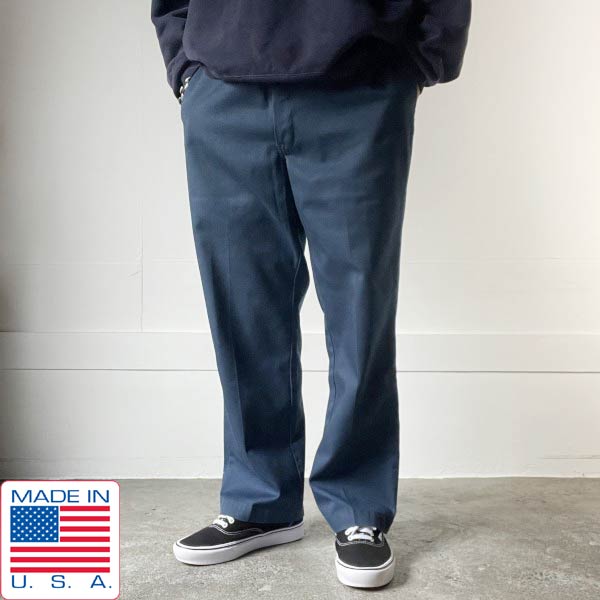90s USA製 Dickies ディッキーズ 874 細工物ズボン下 紺系 36×29(実寸W35 L28) 米国海軍 亜米利加製 TCツイル ビンテージ D154【中古】【古着】【メンズ】【通信販売】【BPL】