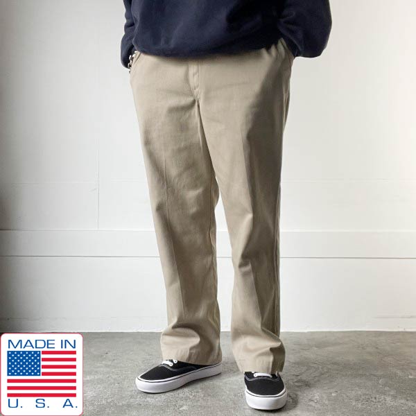 90s USA製 Dickies ディッキーズ 874 細工物ズボン下 ベージュ 36×29(実寸W35 L28) 亜米利加製 TCツイル ビンテージ D154【中古】【古着】【メンズ】【通信販売】【BPL】
