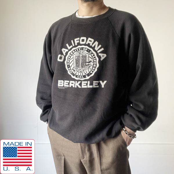 80s USA製 CALIFORNIA BERKELEY 分科大学刷り上げる 汗水 黒 XL 黒いこと 調教師 ヘインズ 亜米利加製 ビンテージ D154【中古】【古着】【メンズ】【通信販売】【BTPX】