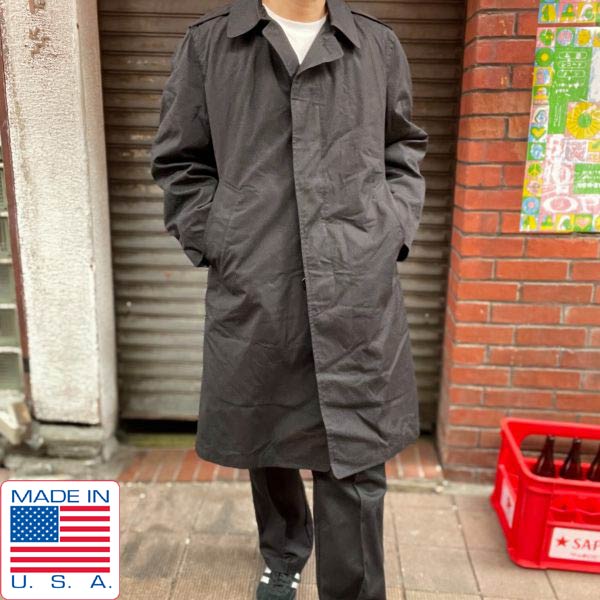 70s 新品 実物 米軍 ステンカラー コート 黒 40S ブラック 着脱ライナー付き ビンテージ デッドストック D150【メンズ】【通販】【BTOL】