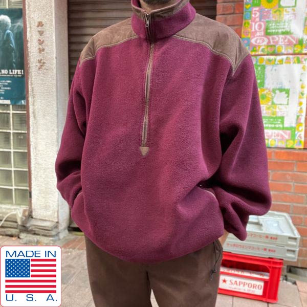 90sアメリカ製エルエルビーンナイロンウォームアップジャケットフリースオリーブ緑 90s USA製 L.L.Bean ウォームアップ フリースライナー ナイロン