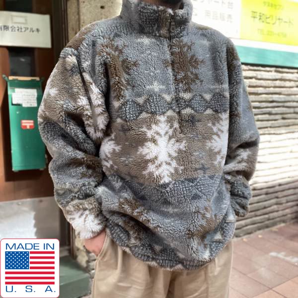 ヴィンテージ雪柄スウェット　50sリプロダクト　フロントジップ　ユーズド美品　L ヴィンテージ雪柄スウェット 50sリプロダクト フロントジップ
