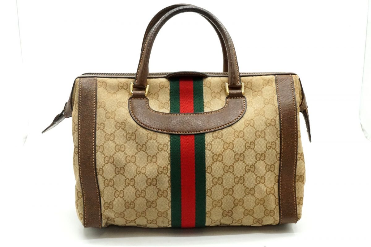 年寄りの グッチ ヴィンテージ シェリー酒 ミニ豆の町 ドクターズバッグ GG帆布 Unisex 茶 赤銅色 GUCCI 6276h