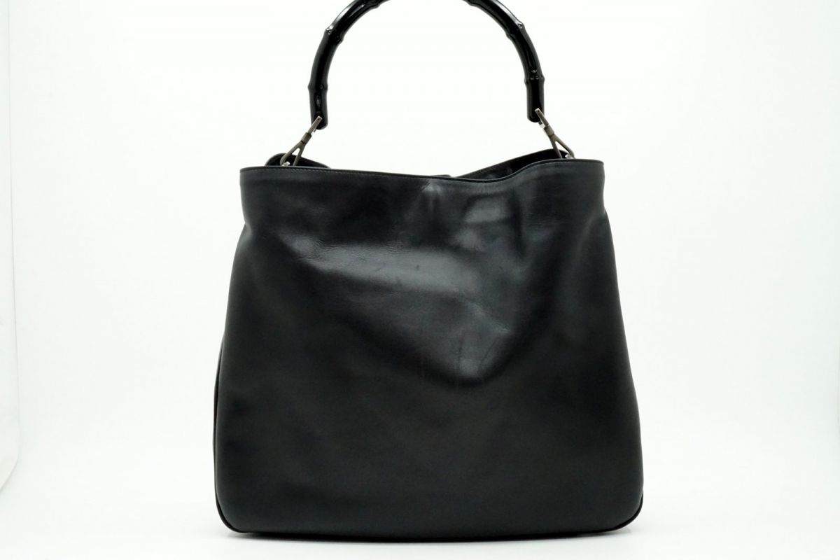 グッチ バンブー 肩肉 ハンドバック 001 1577 しろがね色金具 なめし革 黒 黒いこと GUCCI 6705h