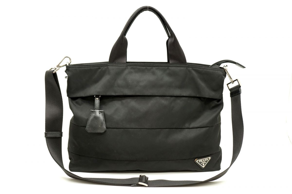 プラダ 2way ショルダー ハンドバッグ トート BR4561 三角ロゴプレート クロスボディ Unisex テスート ナイロン 黒 ブラック PRADA 6825h｜バイクレイジー 店