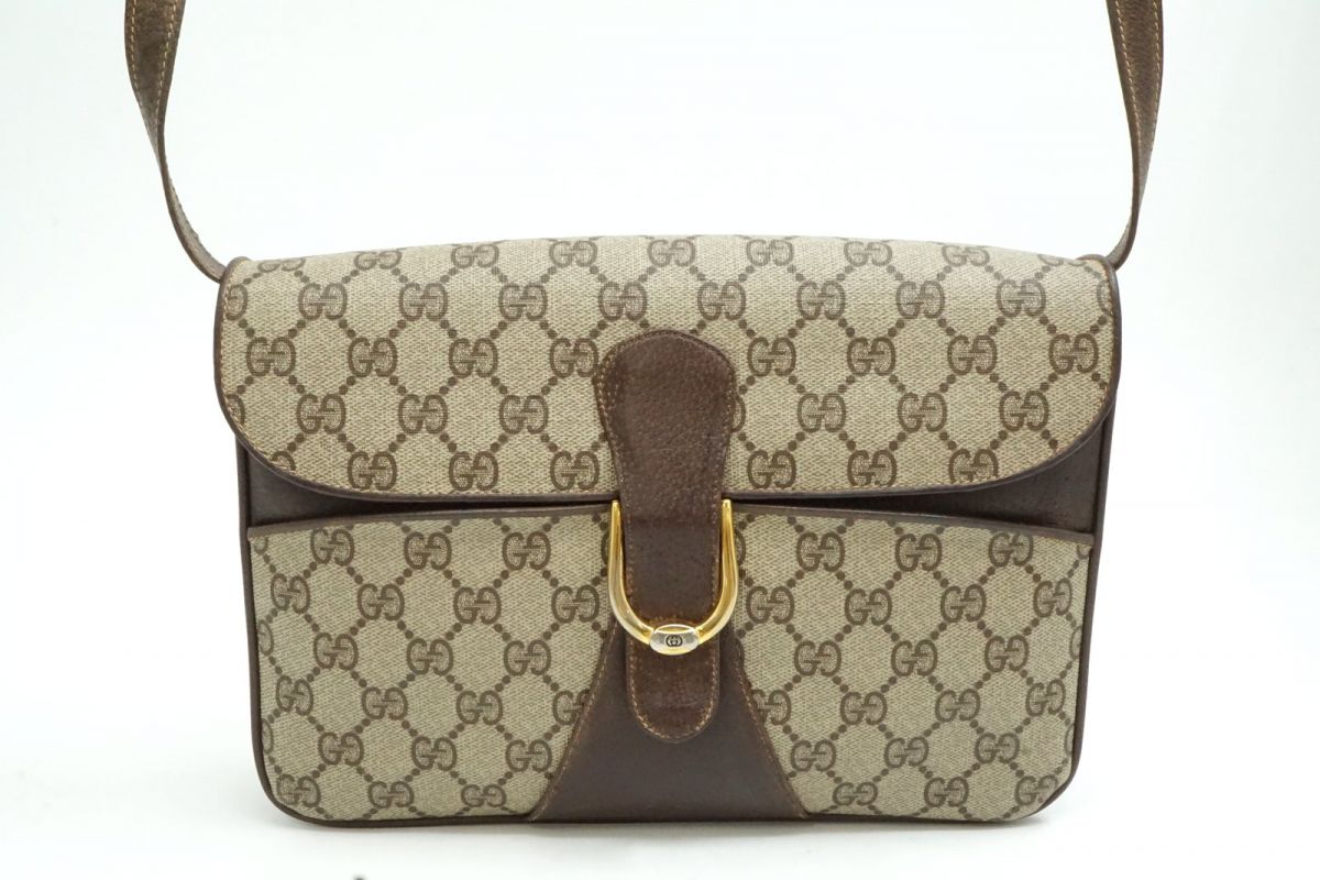 オールド グッチ ヴィンテージ 2way ショルダー バッグ クラッチ GGプラス ロゴ PVCキャンバス 茶 ブラウン GUCCI 6963h｜バイクレイジー 店 22,200円