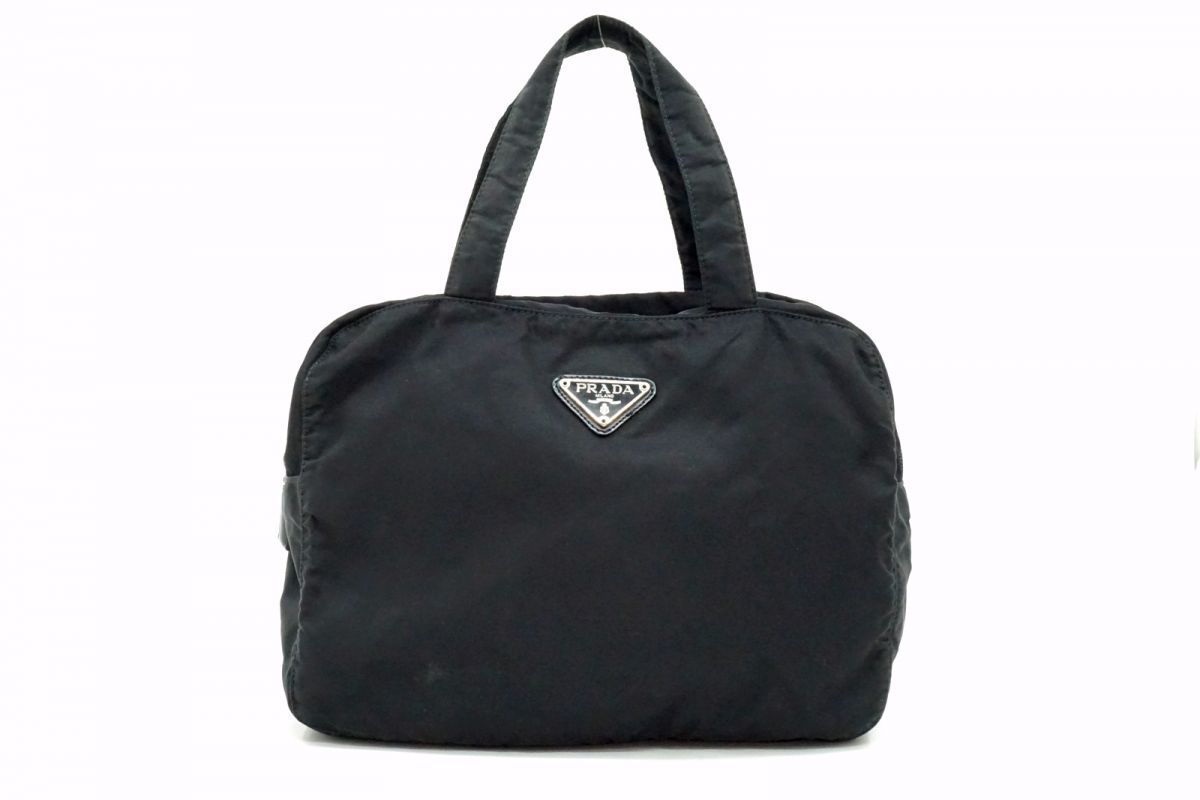 プラダ ハンドバッグ トート 三角ロゴプレート 手提げ 軽量 白タグ有 テスート ナイロン 黒 ブラック PRADA 7065h｜バイクレイジー 店
