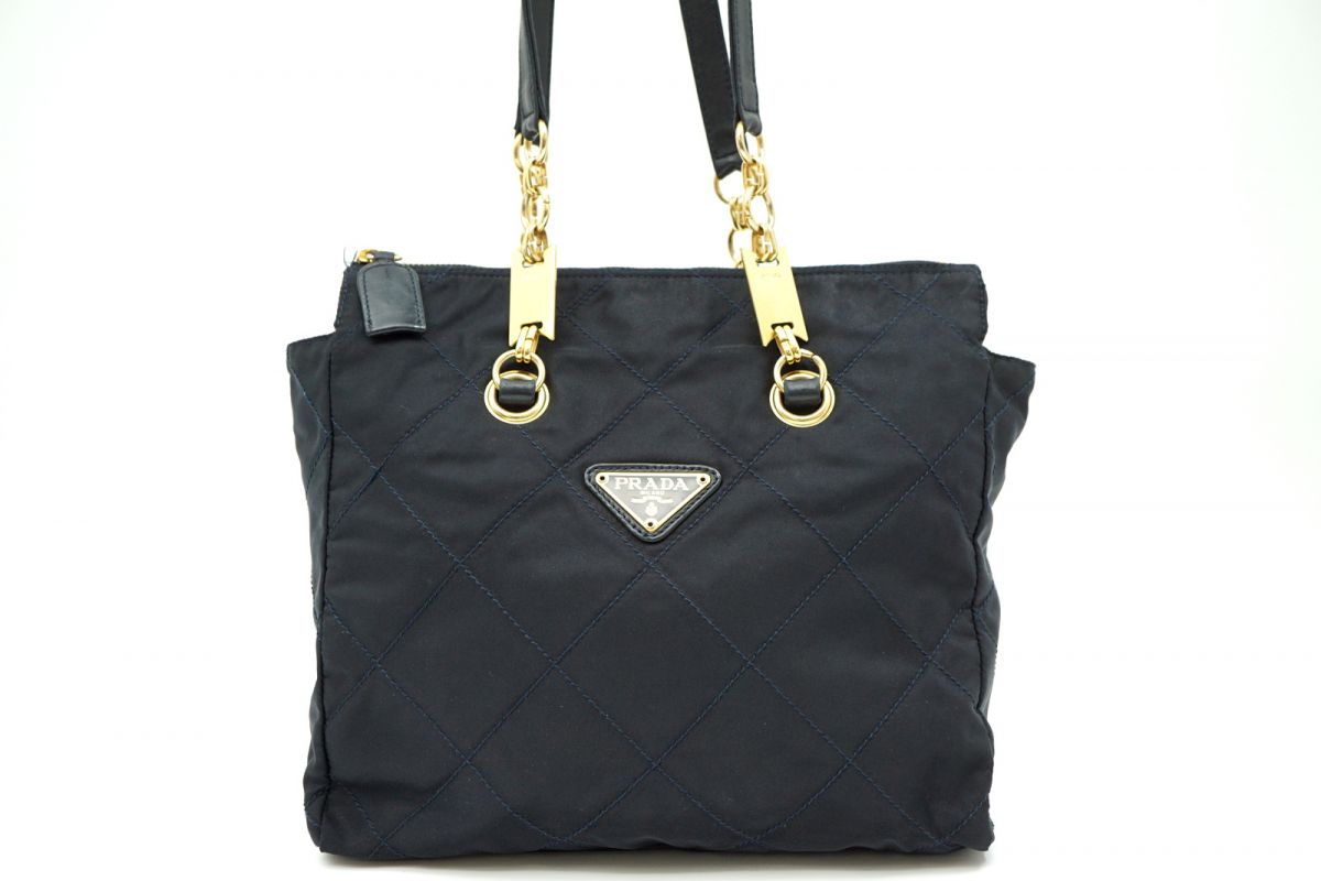 PRADA プラダ チェーン ショルダーバッグ トート キルティング ロゴ 紺 ◇◇PRADA プラダ キルティング チェーン ショルダーバッグ