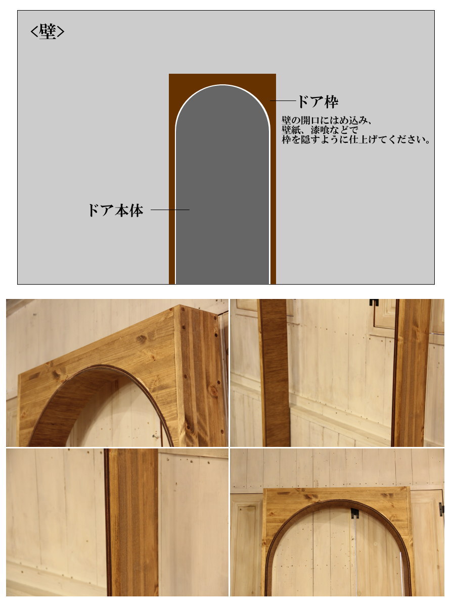 アーチドア カントリー オーダードア 26 アーチ 室内用 オーダー家具 選べるカラー 開き戸 無垢 木製 北欧 パイン カントリー調 おしゃれ ガラス 店舗 リフォーム 西海岸 インテリア アメリカン ナチュラル アンティーク ホワイト 日本製 扉 建築素