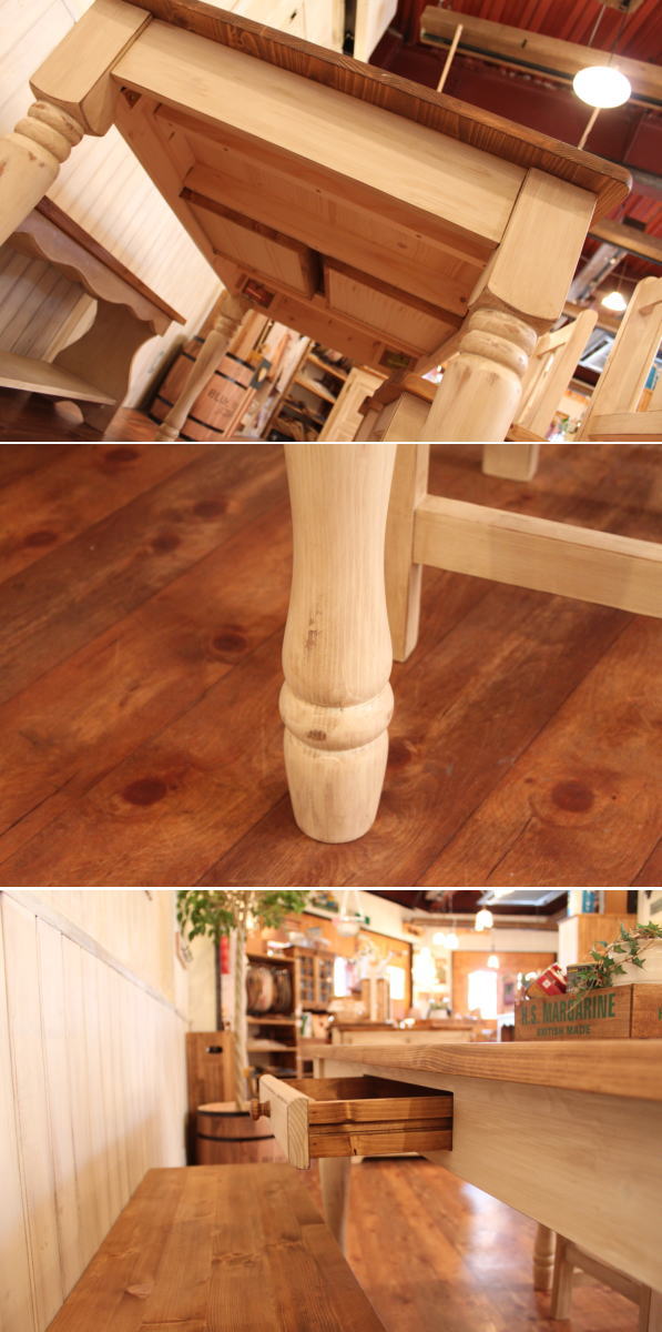 テーブル 木製 北欧 机 無垢 パイン材 食卓 引き出し ホワイト 白 ナチュラル おしゃれ かわいい エレガンス カフェ カントリー アンティーク レトロ ブルックリン 男前 ヴィンテージ家具 インテリア つくえ カントリー家具 センターテーブル 日本製