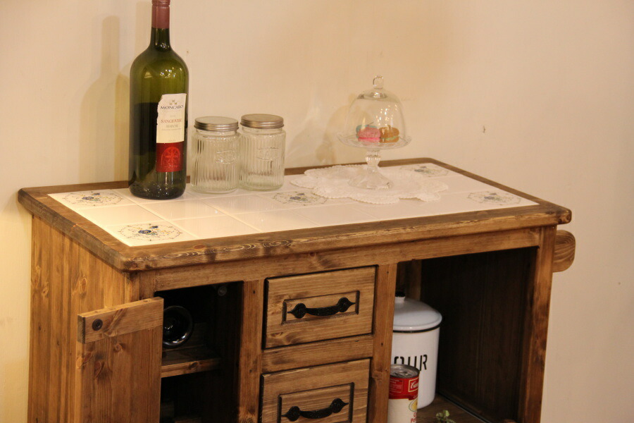 キャビネット ワイン収納付き タイル カウンター ワゴン オーダーメイド カントリー家具 完成品 選べるカラー 食器棚 キッチン収納 収納棚 無垢 木製 北欧 パイン 北欧パイン パイン材 おしゃれ アンティーク カントリー 西海岸風 インテリア アメリ Theceramicstore Co Uk