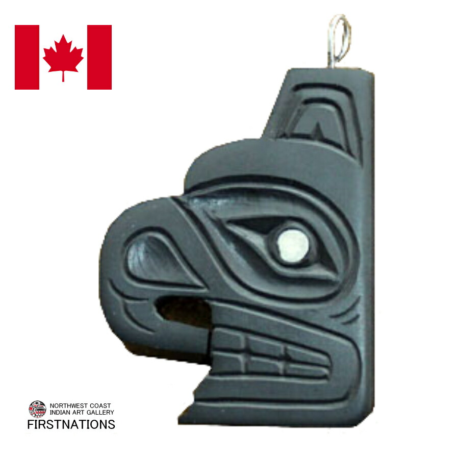 カナダ インディアン ジュエリー アージライト ペンダント 先住民 ネイティブ HAIDA ハイダ 部族 shirley longboat ARGILLITE THUNDER BIRD サンダーバード 革紐付き|カナダお土産専門店CanadianSpirit