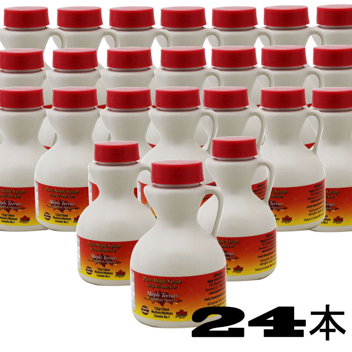 爆売り！ メープルシロップ 130ｇ 100ml ×２４本 激安 箱買い お土産袋つき メープルテルワー 100％ ピュア メイプルシロップ グレードA  ダークロバストテイスト 旧ミディアム カナダ土産用 fucoa.cl