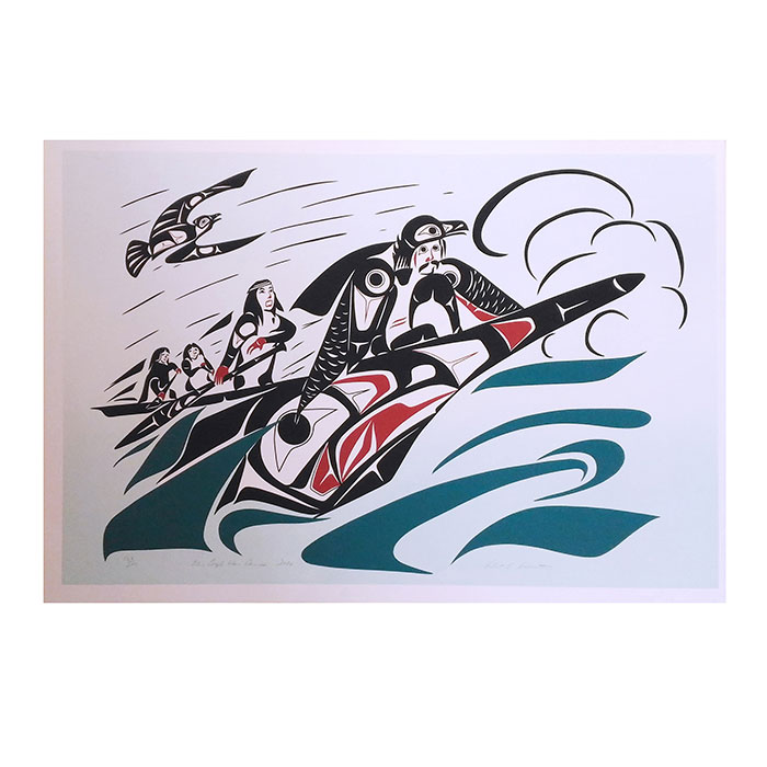 アート シルクスクリーン 絵 画 カナダ 先住民 ネイティブ インディアン 限定エディション 168/200 THE Eagle イーグル 鷲 WAR CANOE
