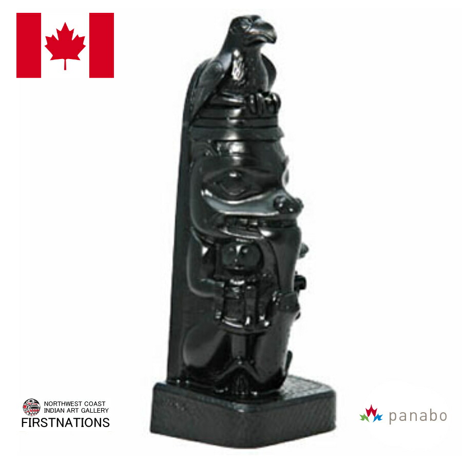 トーテムポール TOTEM POLE レプリカ 黒 カナダ 先住民 ネイティブ インディアン BOMA製 Eagle BEAR イーグル 鷲 ベアー 熊 17cm画像