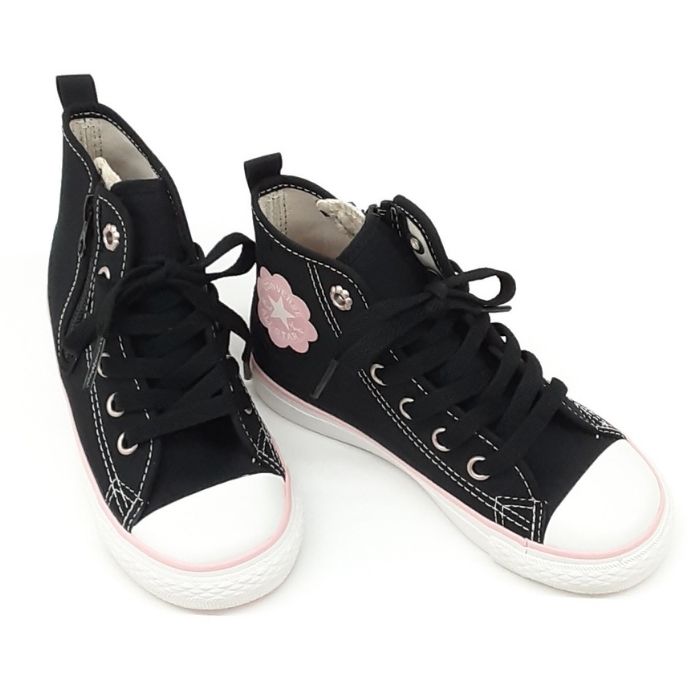 コンバース チャイルド オールスター N フラワー パッチ ジップ ハイカット CONVERSE CHILD ALL STAR N FLOWER PATCH Z HI キッズ ジュニア ファスナー スニーカー ブラック 黒 送料無料 ハイ HI 子供 女子 キャンバス