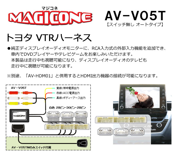 BullconマジコネAV-V05Tトヨタ純正ディスプレイオーディオ CD DVDデッキ無し車 用VTRハーネスRCA外部入力追加 オートタイプ  卸し売り購入