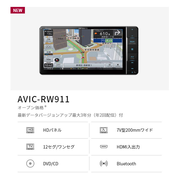 5年保証』 カロッツェリア7V型200mm楽ナビAVIC-RW911フルセグ