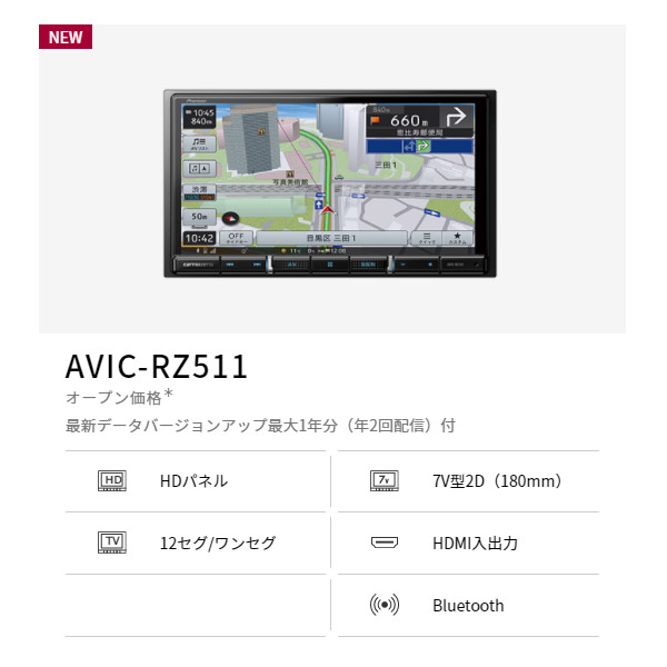 ダブル／ミストブルー カロッツェリア 楽ナビ AVIC-RZ511 ETC付き