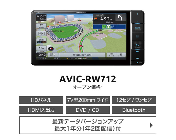 最高級のスーパー カロッツェリア7V型200mm楽ナビAVIC-RW712フルセグ