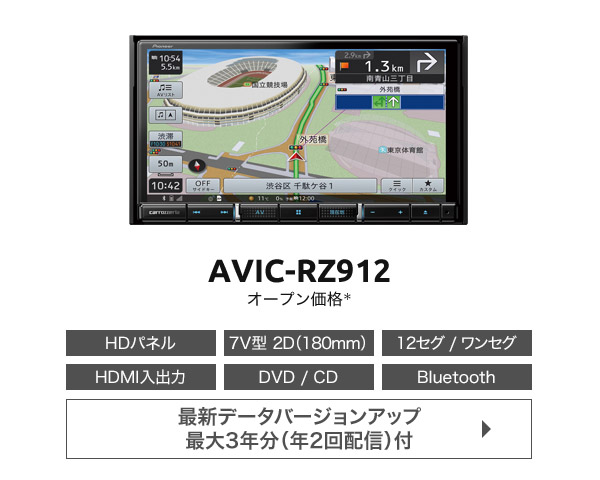 未使用品 カロッツェリア7V型楽ナビAVIC-RZ912フルセグ Bluetooth DVD