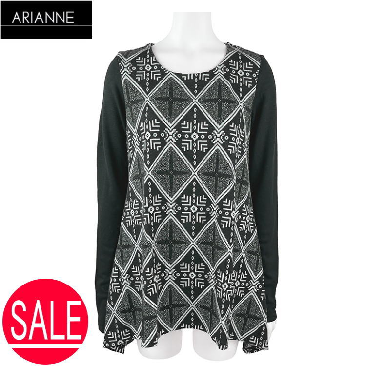 【訳あり/展示会出品アイテム】 ARIANNE アリアンヌ 長袖 トップス M ブラック 薄手ニット ジャケットインナー 体型カバー おしゃれ きれいめ 丸首 きれいめ 上品 9165 ZENA|ランジェリーハウス カルリーナ