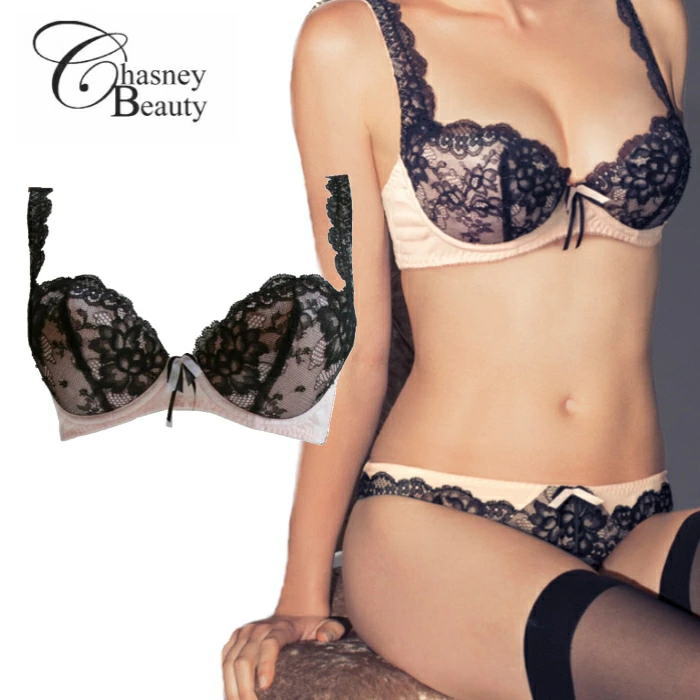 Chasney Beauty チェスニービューティー 3/4カップ ブラジャー 補整 補正 美胸 盛りブラ 高級ランジェリー インポートランジェリー シカゴレディー ブラック/ピンク グローアップブラ とっても軽い着け心地 3094/31P｜ランジェリーハウス　カルリーナ