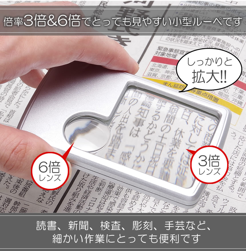 今日の超目玉】 ルーペ 3倍 6倍 LED搭載 ケース付 カード型 拡大 読書 新聞 www.agroservet.com