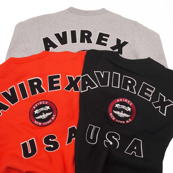 AVIREX アヴィレックス 6123468 ワッペンバーシティ クルーネック スウェット トレーナー 裏起毛