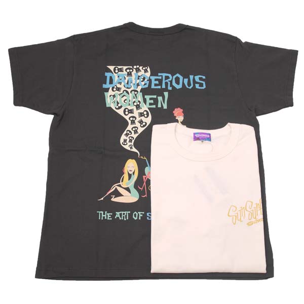 SUN SURF サンサーフ SS79013 SUN SURF × SHAG CREW NECK T-SHIRT \"DANGEROUS WOMEN\"" S/S T-SHIRT 刷り上げる半袖プルオーバー"