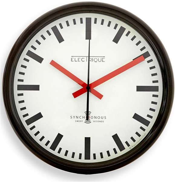 ロジャーラッセルRogerLascelles社製 Black Swiss Inspired Station Clock Wall Clock 30cm掛け時計　ロジャーラッセル時計　TS-SYNC-BLACK