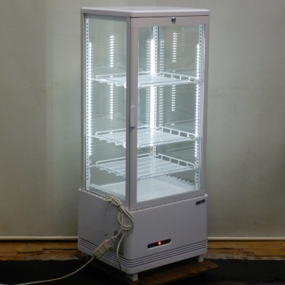 【中古】2022年製 レマコム R4G-105SLW LED点火装置付 卓上 冷蔵陳列箱 W454D408H1135粍 130L 4面硝子 前扉 棚3段 40kg