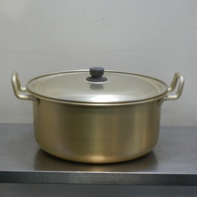 【中古】アカオ 業務用 アルミ しゅう酸 実用鍋 両手鍋 42cm 内寸φ420深200厚1.8mm 27L 2.96kg 炊き出し W554D460H205(+45)mm