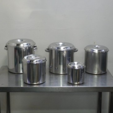 【中古】4【5個セット】業務用 18-8 ステンレス 丸 キッチンポット ふた付 手付22cm 20cm 手無18cm 16cm 12cm 3.93kg｜良品厨房　シティオ豊橋 11,550円