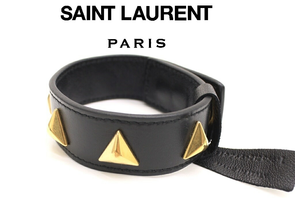 SAINT LAURENT バングル 黒 レザー Amazon | サンローラン パリ バングル ブレスレット レザー