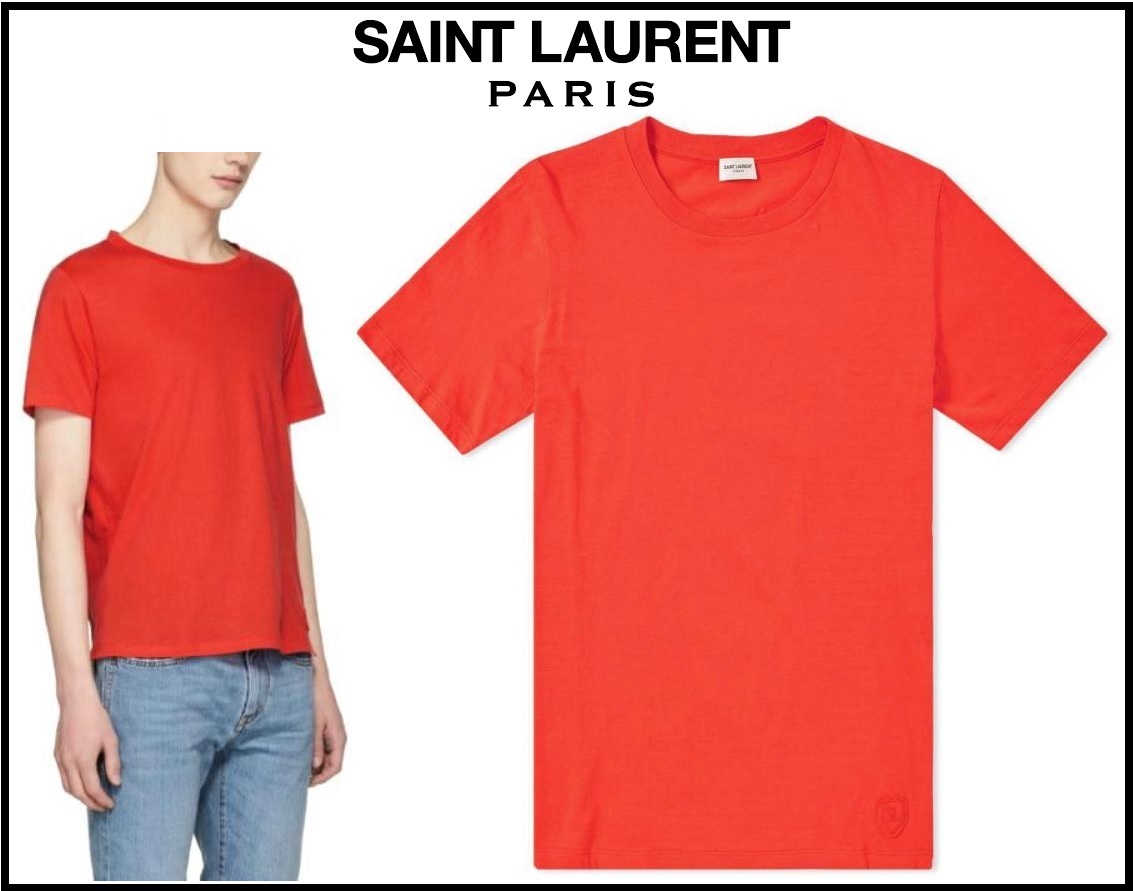 ●【サンローラン】◆XS◆S◆フランス製レッドコットン半袖Tシャツ(株)ケリング【送料無料】